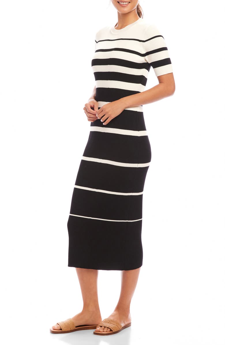 Karen Kane Rib Stripe Short Sleeve Midi Sweater Dress, Alternate, color, Black