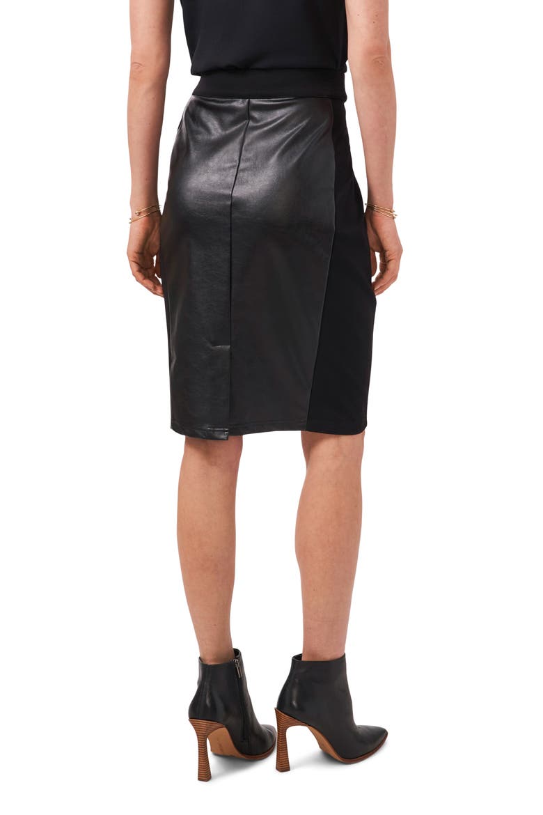 Pieced Faux Leather & Knit Skirt, Alternate, color, RICH BLACK
