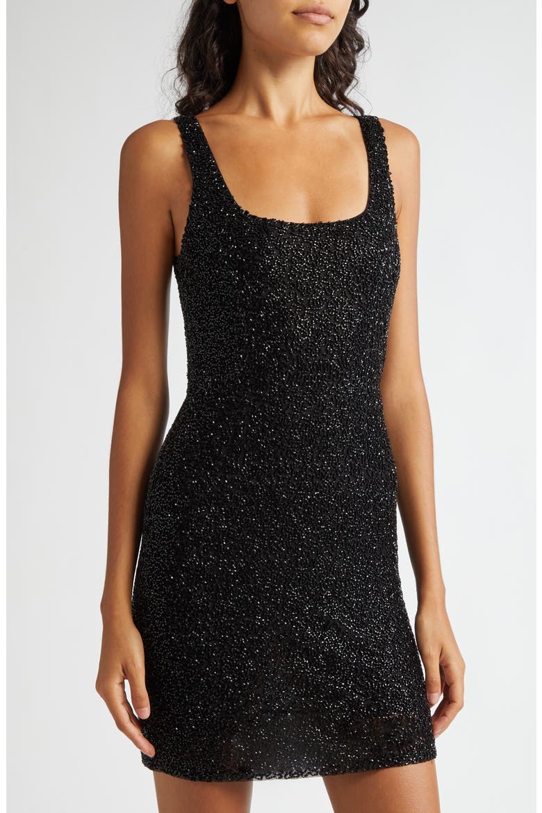 Inori Beaded Mesh Minidress, Alternate, color, BLACK