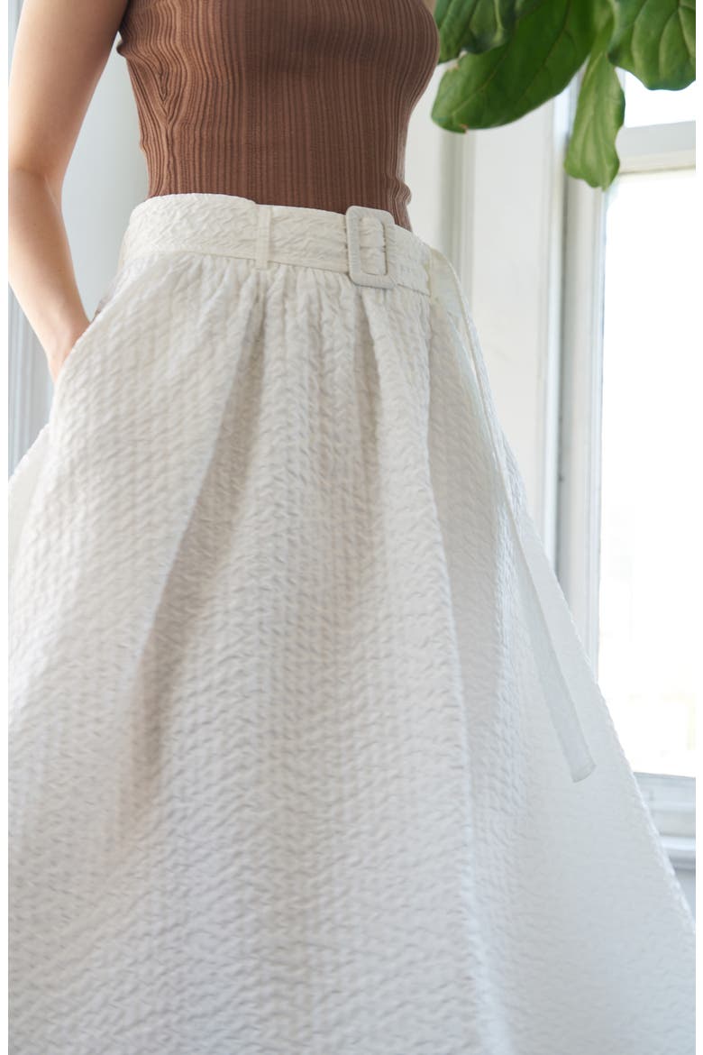 Belted Textured Midi Skirt, Alternate, color, WHITE