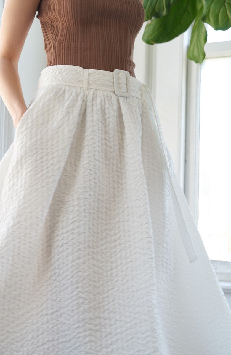 FREEMARKET Belted Textured Midi Skirt, Alternate, color, White