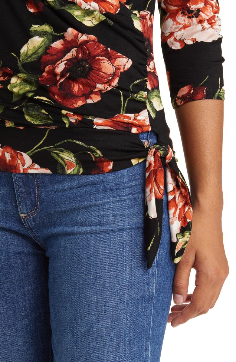 Loveappella Faux Tie Wrap Top, Alternate, color, Black/ Rust