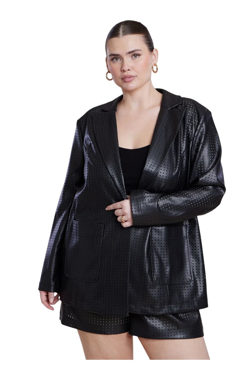 Perforated Faux Leather Blazer, Main, color, BLACK ONYX