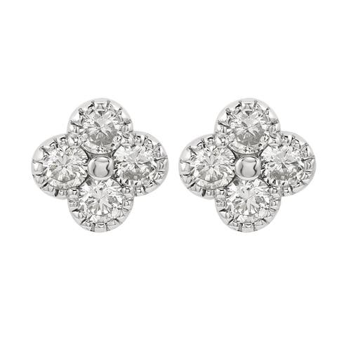 14K Gold 7/10cttw Diamond Clover Stud Earrings