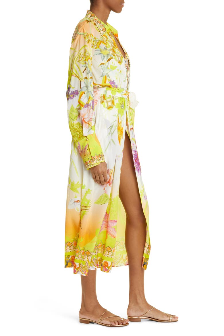 Floral Long Sleeve Silk Cover-Up Dress, Alternate, color, HOW DOES YOUR GARDEN GROW