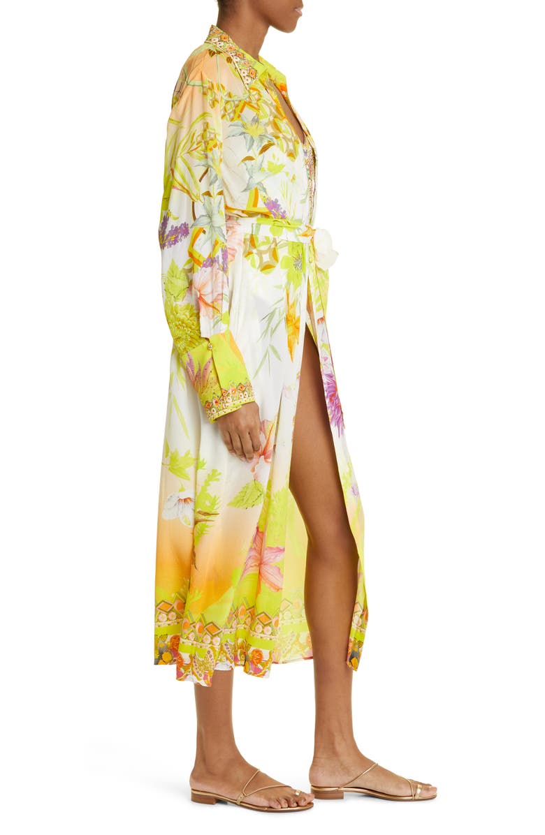 Camilla Floral Long Sleeve Silk Cover-Up Dress, Alternate, color, 