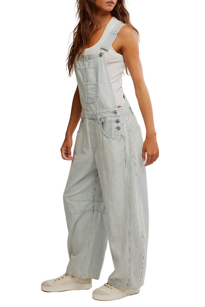 Free People Good Luck Stripe Barrel Leg Overalls (Women) | Nordstrom