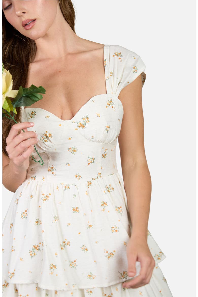 Floral Cap Sleeve Tiered Sundress, Alternate, color, CREAM MULTI