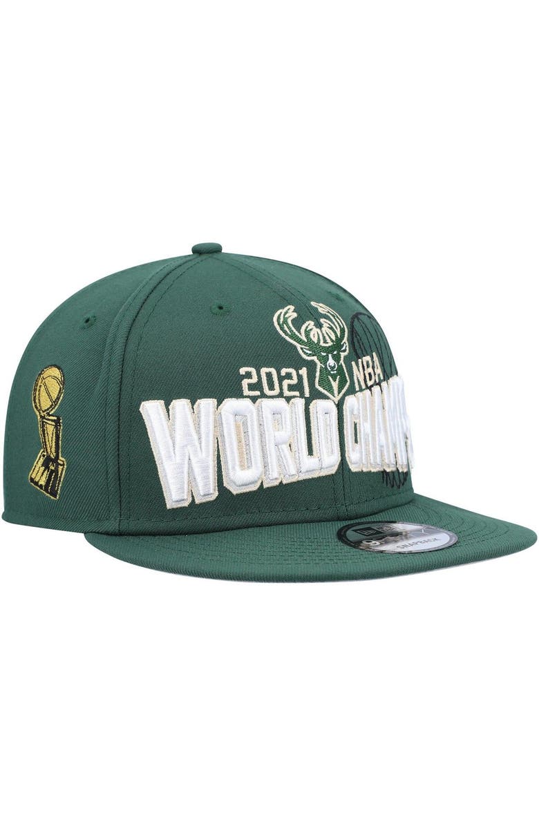 New Era Youth New Era Hunter Green Milwaukee Bucks 2021 NBA Finals Champions On The Court 9FIFTY Snapback Hat, Alternate, color, 