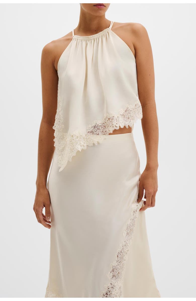 Malina Madina Asymmetric Lace Hem Top, Alternate, color, Pearl