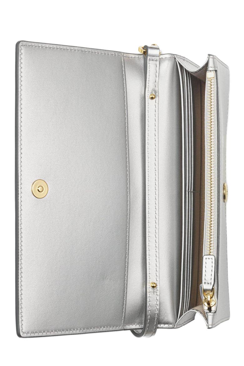 Diamond Chain Wallet in Metallic Mirror Leather, Alternate, color, SILVER