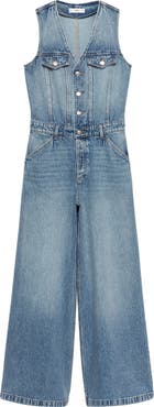 MANGO Sleeveless Wide Leg Denim Jumpsuit