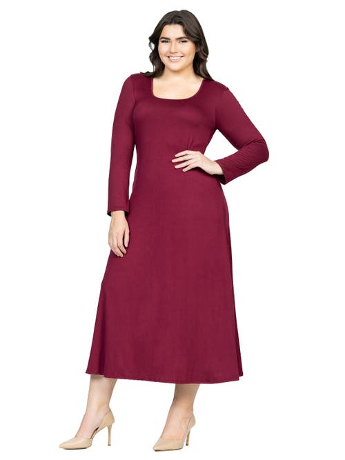 24seven Comfort Apparel Plus Size Womens Long Sleeve Maxi Dress In Burgundy