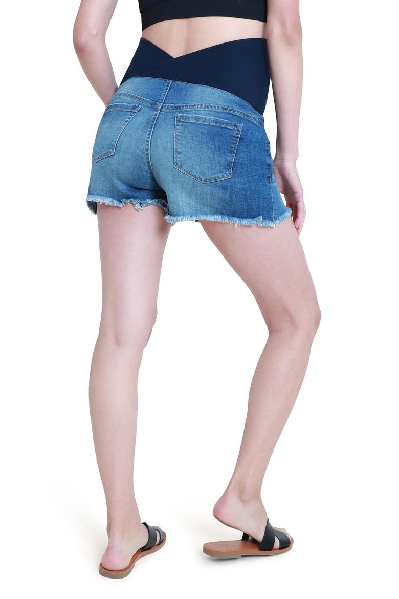 Ingrid & Isabel® Over the Bump Cutoff Denim Maternity Shorts, Alternate, color, MEDIUM WASH