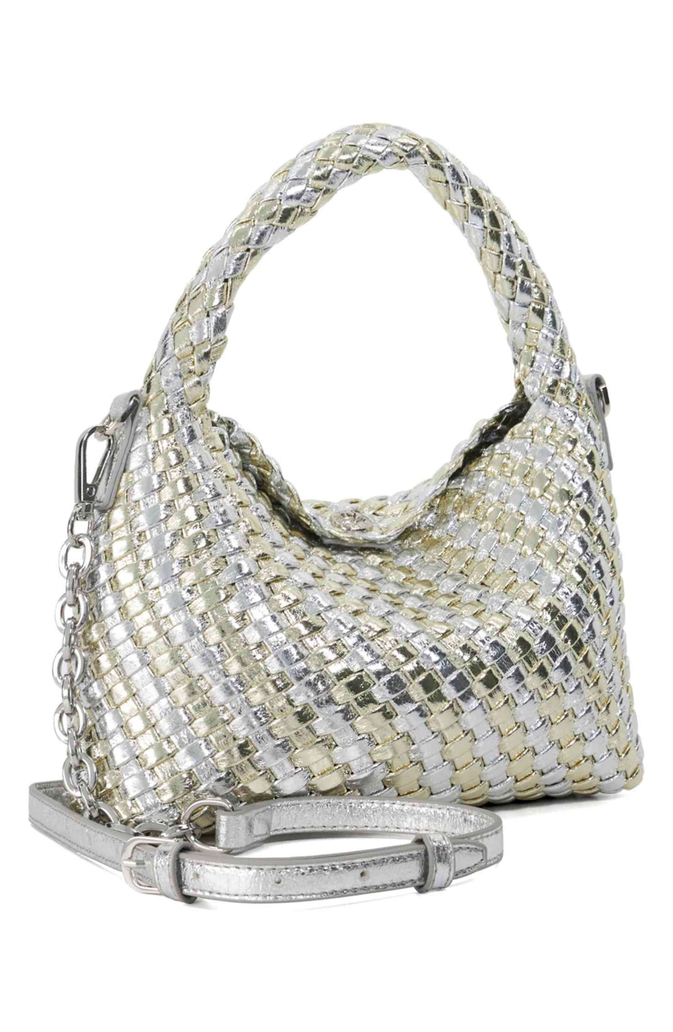 Dune London Dinkydeliberate Woven Top Handle Bag, Alternate, color, Silver