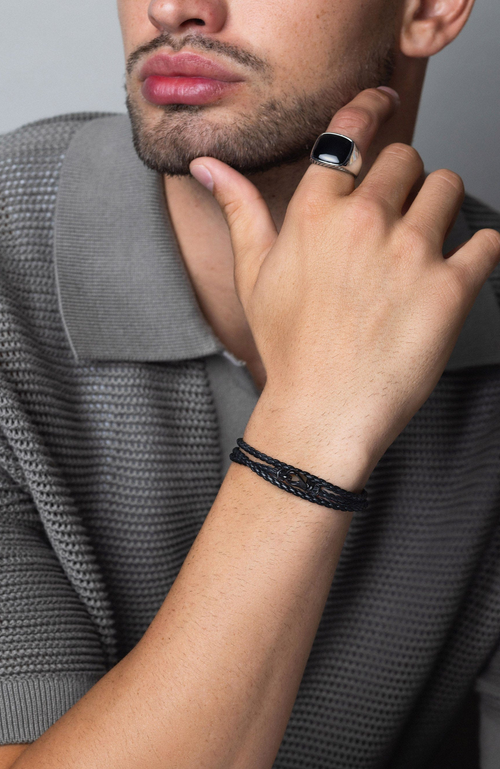 Nialaya Wrap Around Leather Bracelet In Black