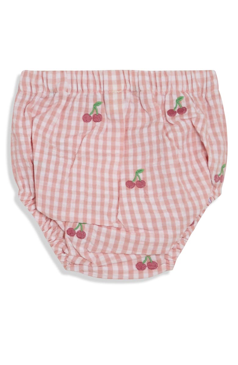 JOJO MAMAN BEBE Cherry Embroidered Gingham Dress, Bloomers & Bucket Hat Set, Alternate, color, Pink