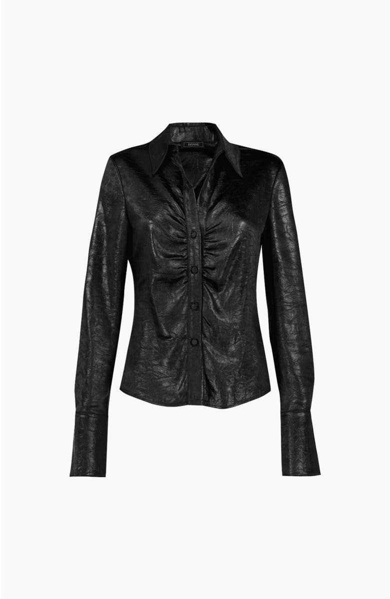IVONNE Long Sleeve Faux Leather Shirt, Alternate, color, Black