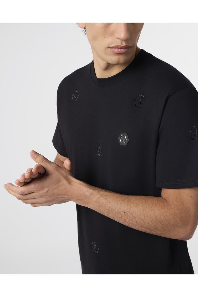 Round Neck T-Shirt Monogram Stones Monogram Men, Alternate, color, black/black