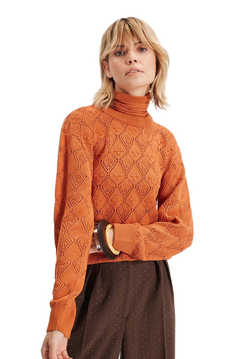 THEO The Label Ersa Pointelle Argyle Pullover, Alternate, color, Amber Sky