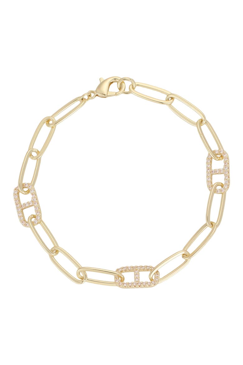 Cubic Zirconia Anchor Link Paperclip Chain Bracelet, Main, color, GOLD