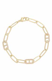 Cubic Zirconia Anchor Link Paperclip Chain Bracelet