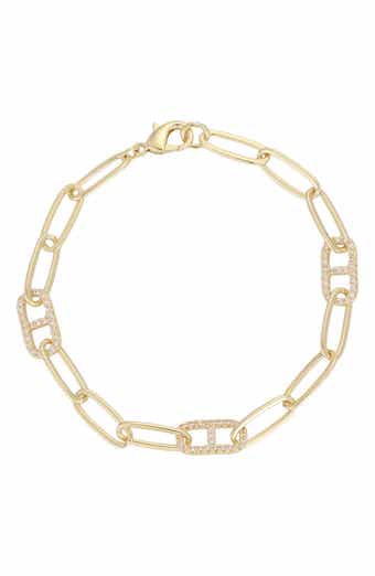 Cubic Zirconia Anchor Link Paperclip Chain Bracelet