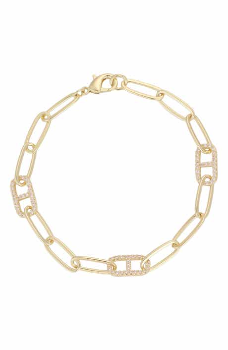 Cubic Zirconia Anchor Link Paperclip Chain Bracelet