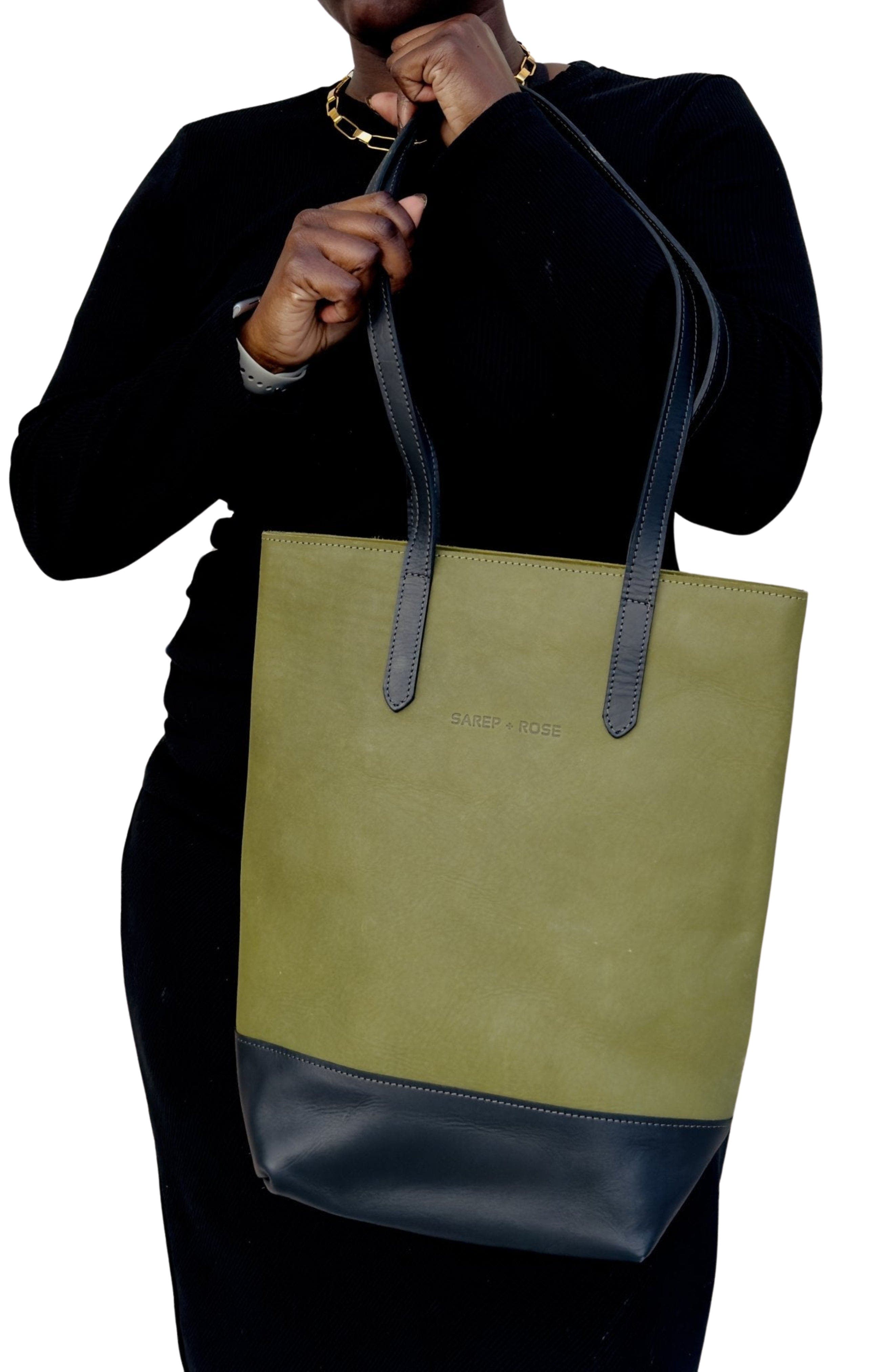 Sarep + Rose Slender Kenya Leather Tote Bag, Alternate, color, Olive Green