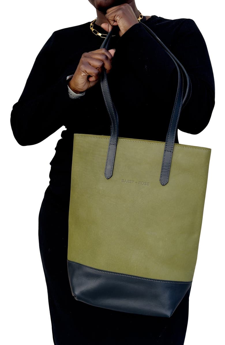 Sarep + Rose Slender Kenya Leather Tote Bag, Alternate, color, Olive Green