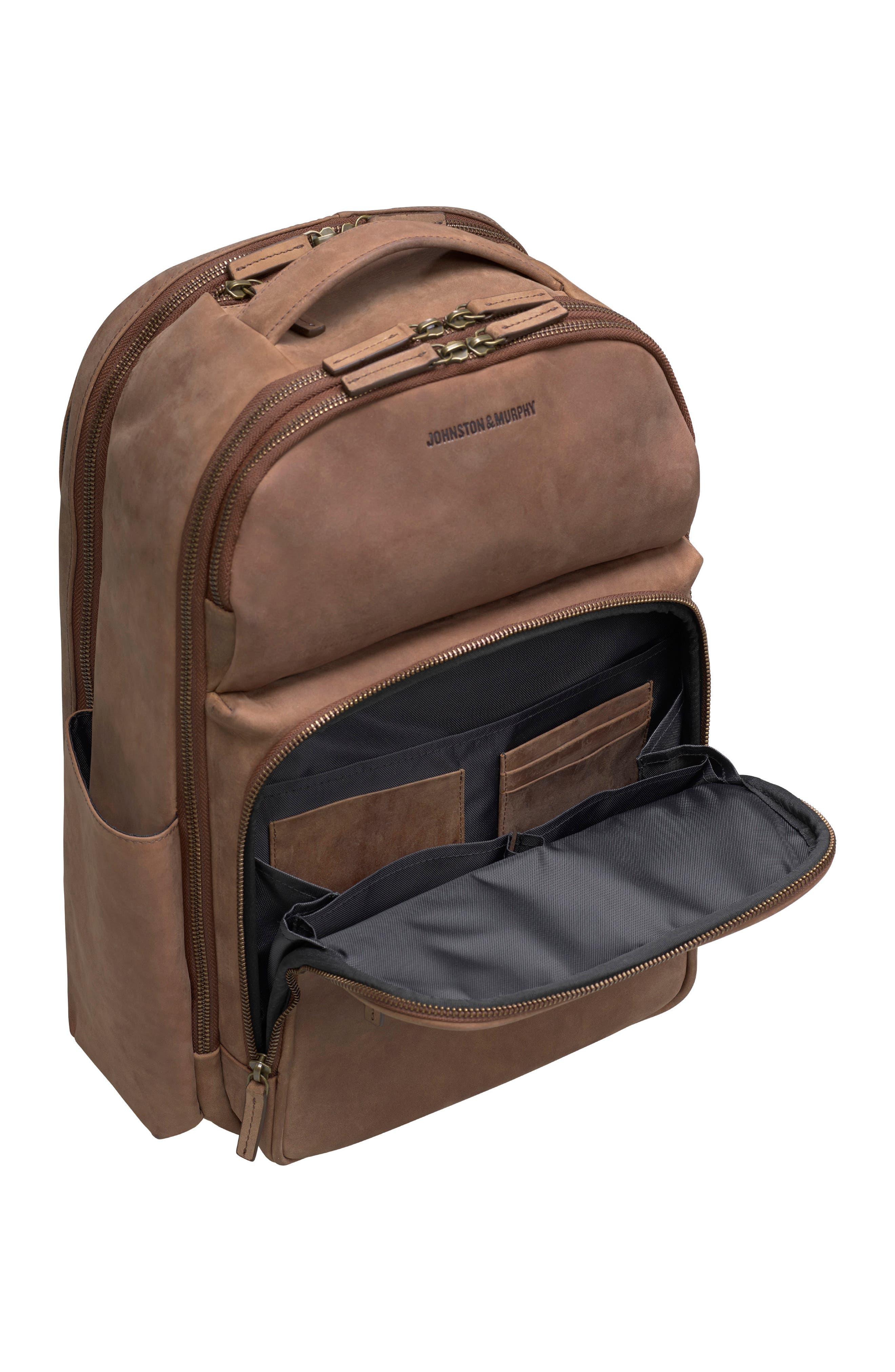Johnston & Murphy Leather Backpack, Alternate, color, 