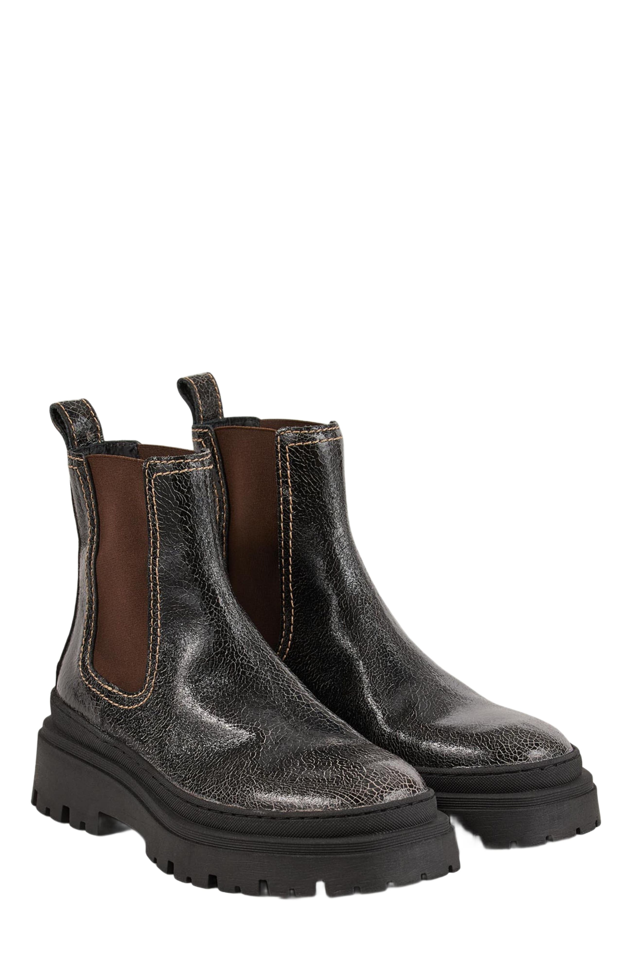 SANDRO Crackled leather Chelsea boots, Alternate, color, 