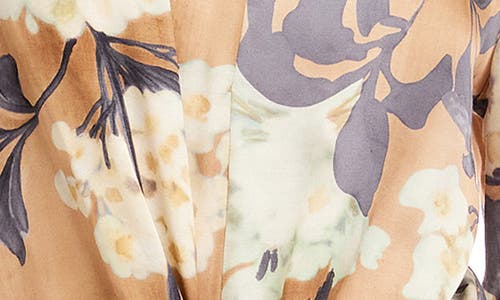 Karen Kane Floral Tie Front Satin Top In Multi