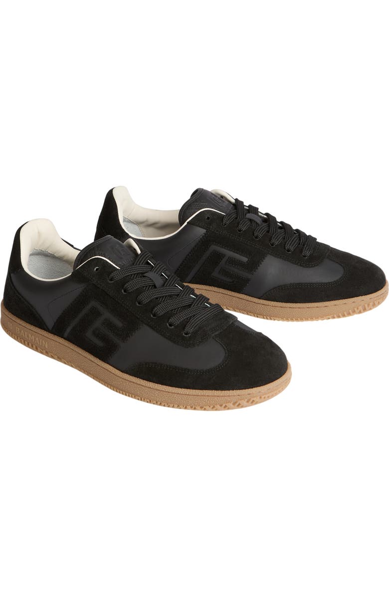 Balmain Swan suede and smooth leather trainers, Main, color, Black
