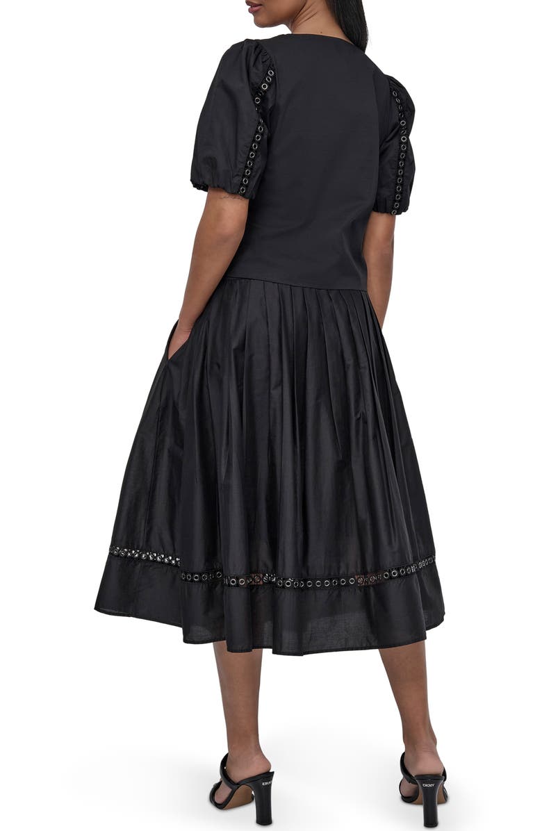 DKNY Puff Sleeve Grommet Detail Cotton Voile Shirt, Alternate, color, 