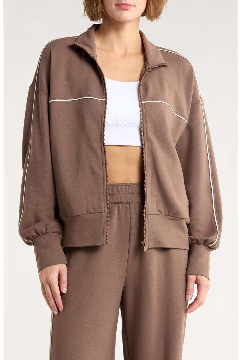 Cozy Knit Track Jacket, Main, color, BROWN QUARTZ