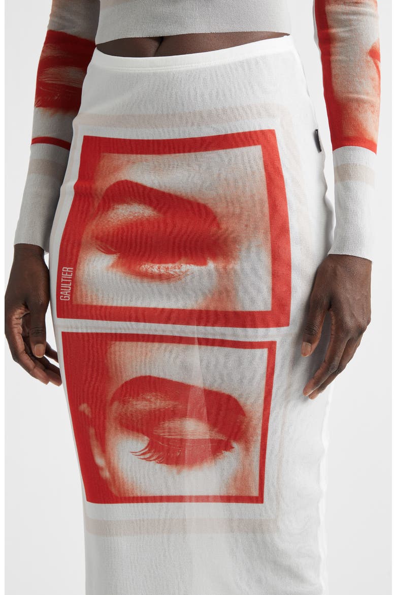 Re-Edition Eyes & Lips Print Mesh Maxi Skirt, Alternate, color, WHITE/ RED/ LIGHT ORANGE