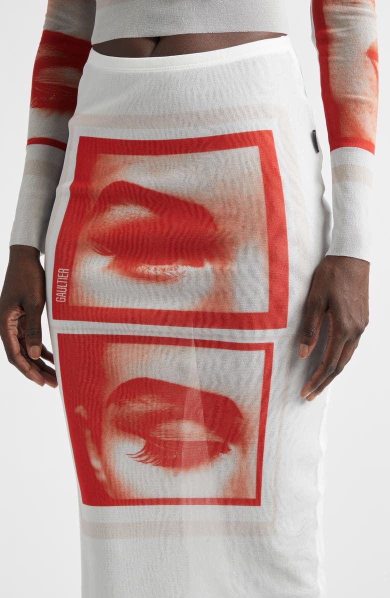 Jean Paul Gaultier Re-Edition Eyes & Lips Print Mesh Maxi Skirt, Alternate, color, White/ Red/ Light Orange