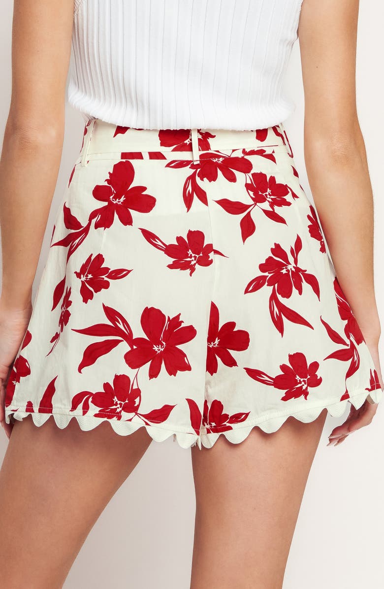 FLYING TOMATO Floral Belted Cotton Shorts, Alternate, color, Off White/ Red