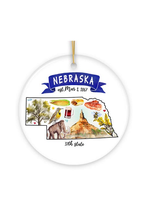 Nebraska Landmarks Watercolor Ornament - Version 1