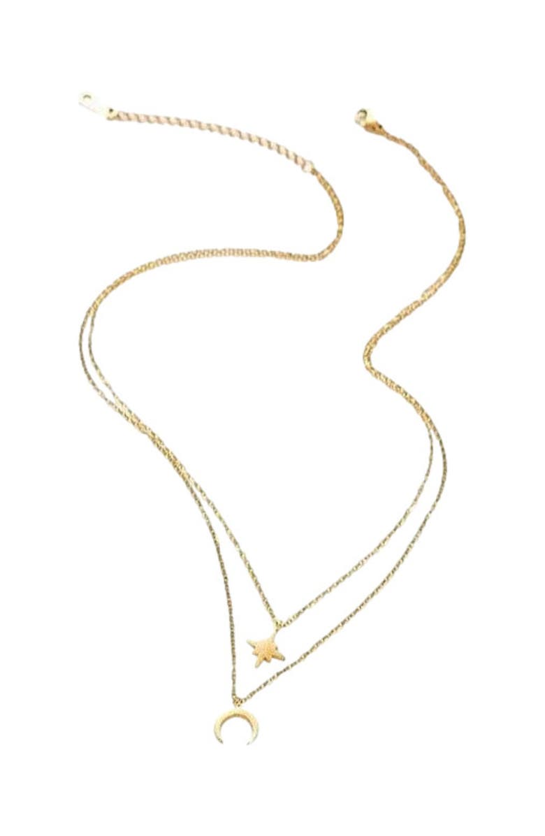 Hollywood Sensation Moon and Star Layered Necklace, Main, color, Gold