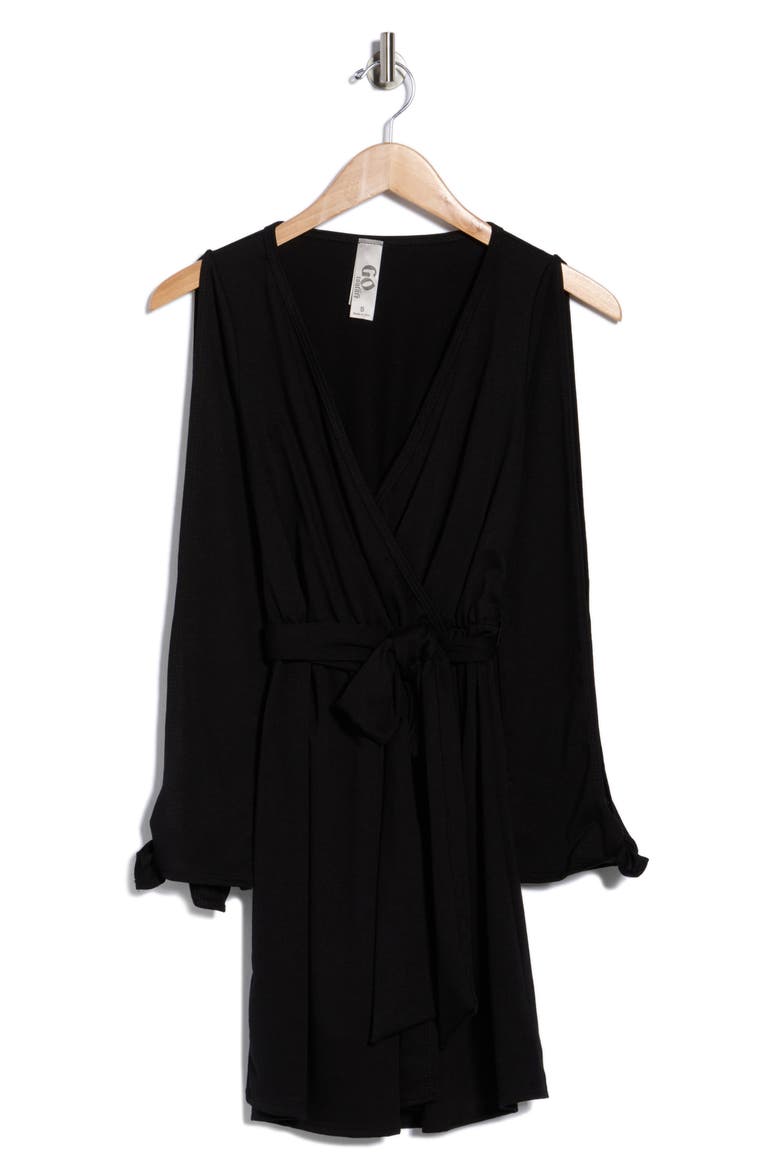 Long Sleeve Wrap Dress, Alternate, color, BLACK