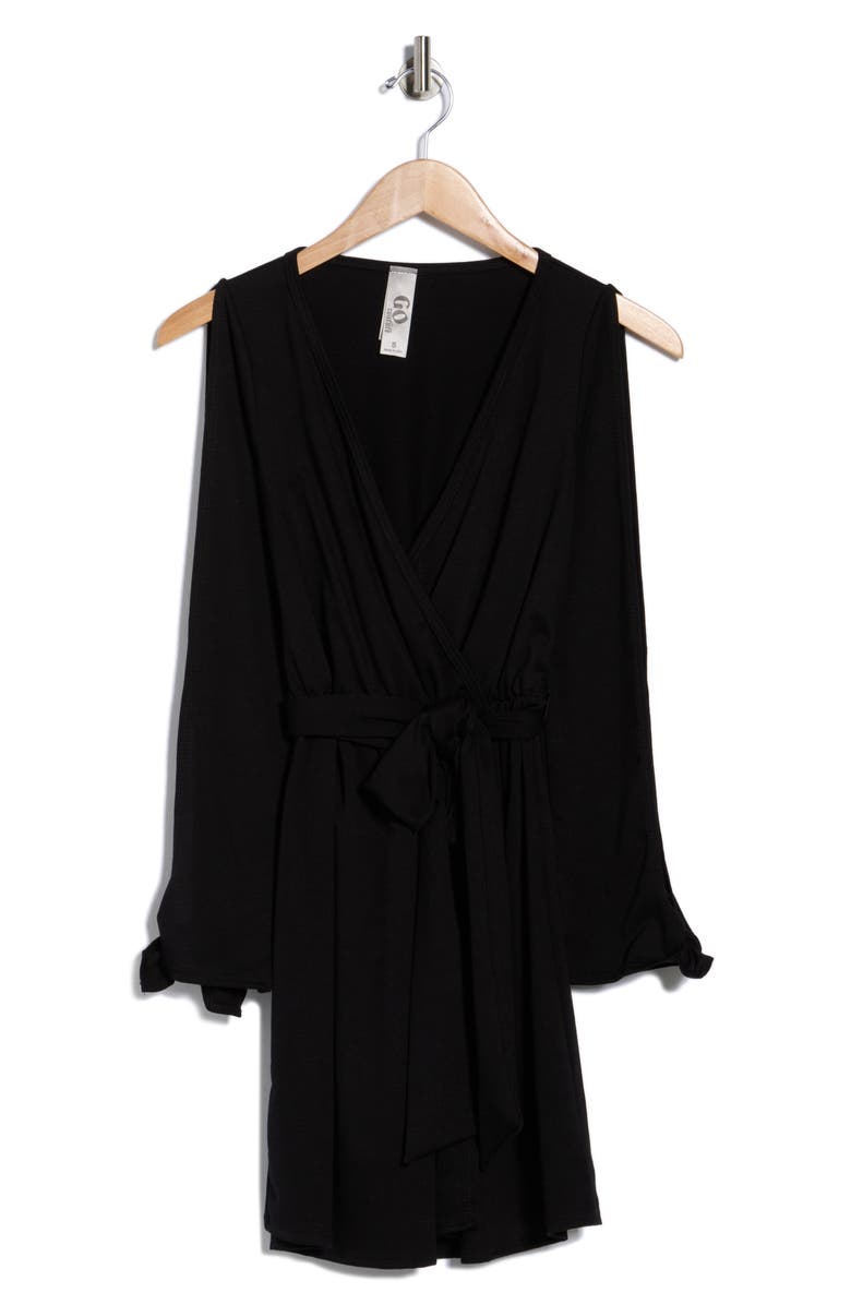 GO COUTURE Long Sleeve Wrap Dress, Main, color, Black