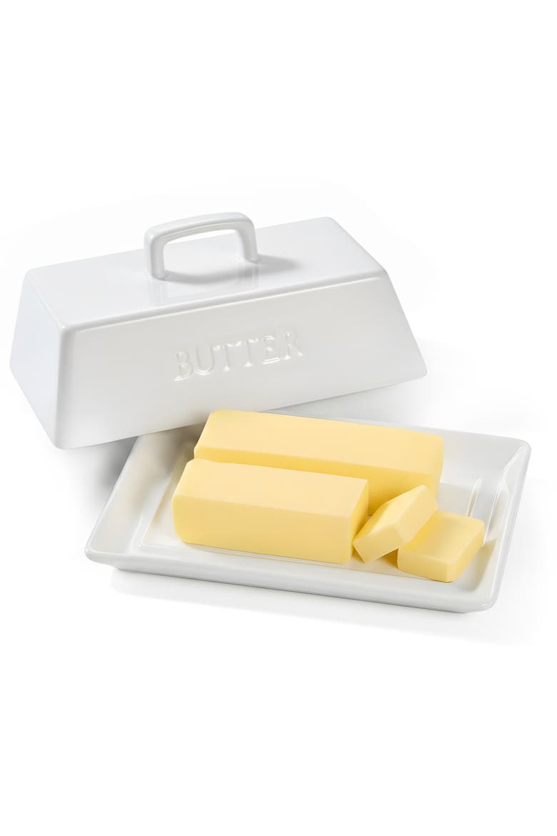 Ceramic Extra Large Butter Dish with Lid, Main, color, White