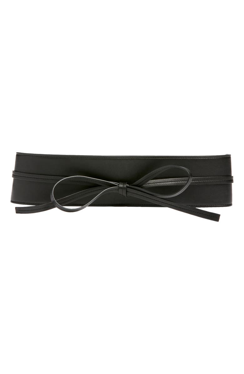 Eileen Fisher Obi Bow Leather Belt, Main, color, Black