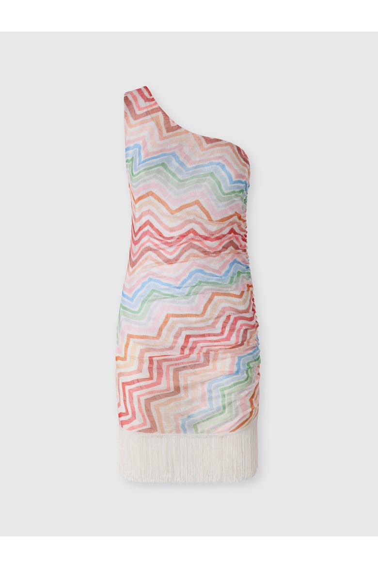 One-shoulder Short Cover-up With Zig Zag Print, Main, color, Pink