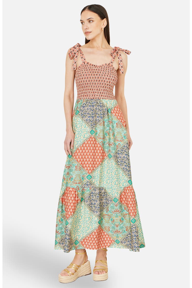 Viscose Patchwork Ruched Maxi dress, Main, color, Multi