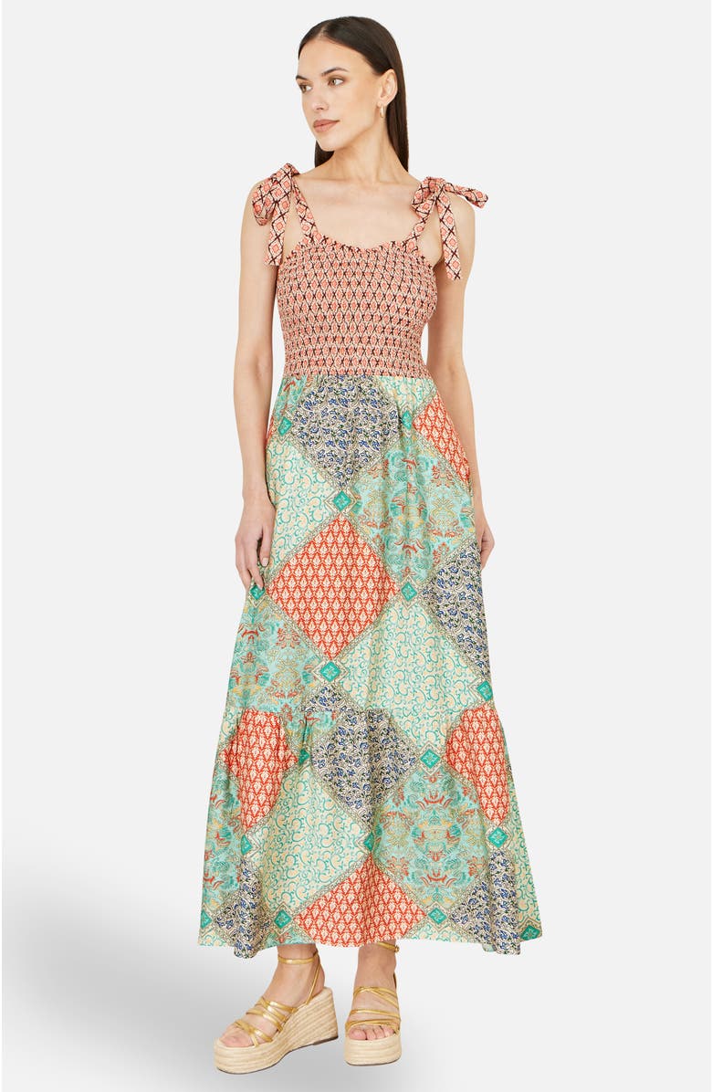 Yumi Viscose Patchwork Ruched Maxi dress, Main, color, Multi