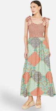 Yumi Viscose Patchwork Ruched Maxi dress