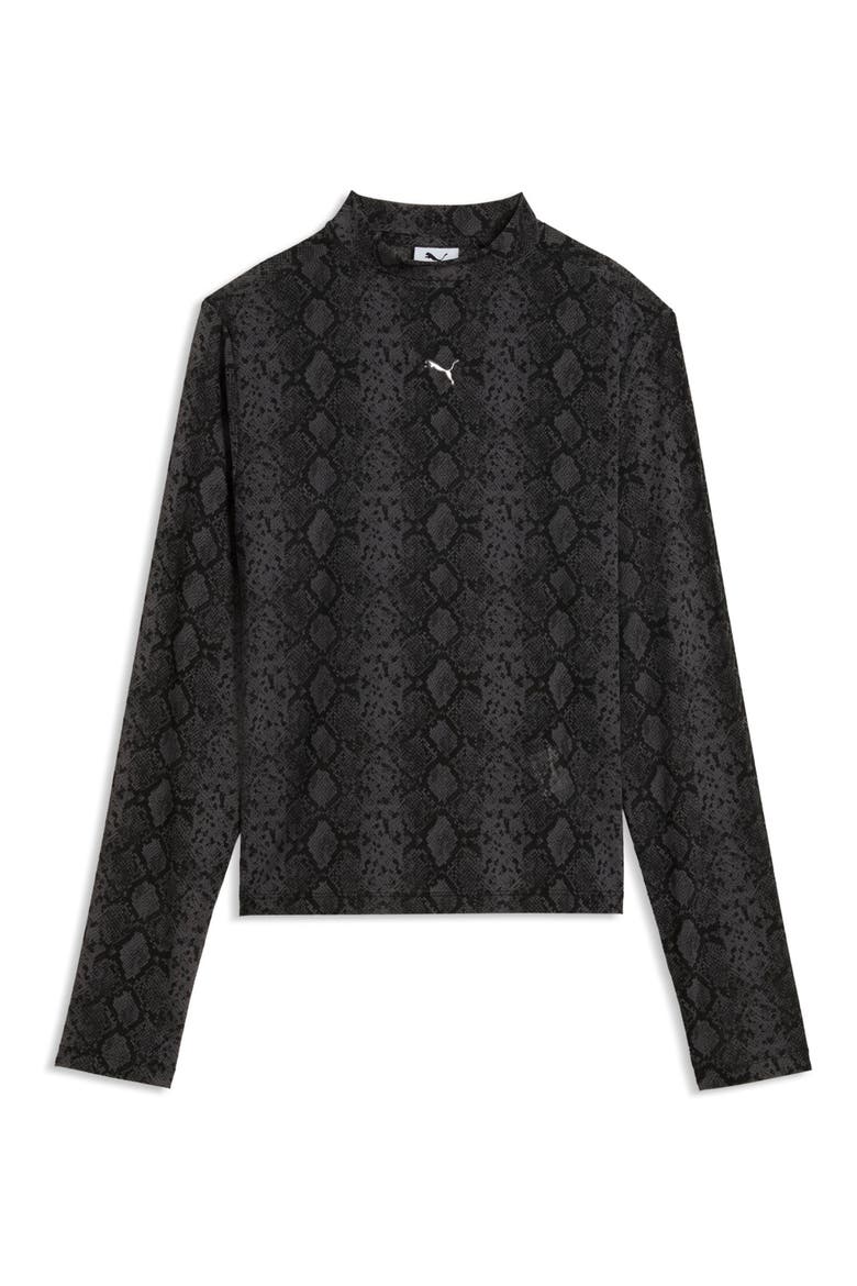 AOP Snake Print Long Sleeve Mesh T-Shirt, Alternate, color, PUMA BLACK